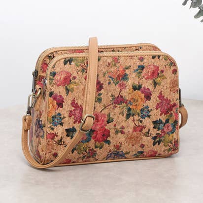 House of Milano - Wholesale Top Handle Bag - Women's - 3145 Cork Triple Compartment Crossbody Bag10