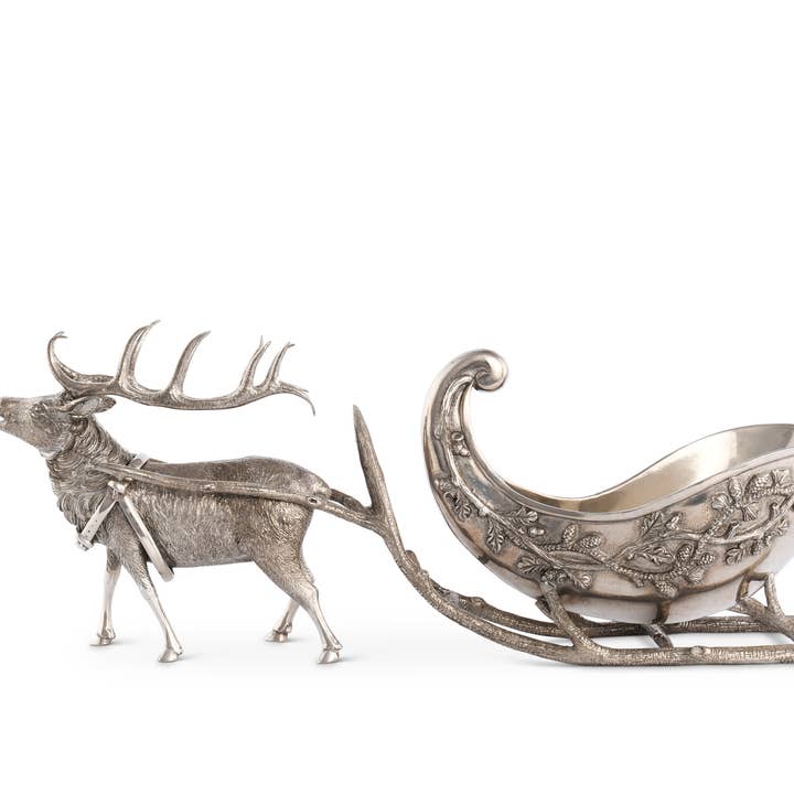 Vagabond House - Wholesale Christmas Decoration - Pewter Reindeer Sleigh Centerpiece0