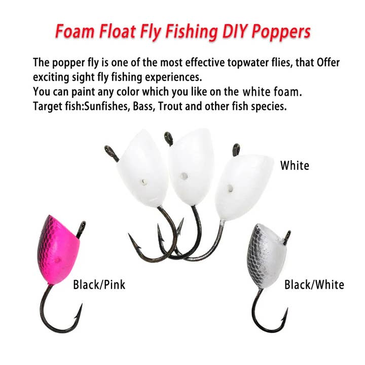 CANADA JME HEALTH NUTRITION CORP. - Wholesale Sporting Accessories - Vampfly Hard Foam Head Fishhook DIY Fly Fishing Poppers Floating Bugs Trout Fishing Lure Bait Fly Tying Materials Fishing Tackel