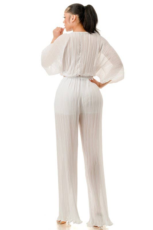 Namatt Design – wholesale Top & pants set (NOT Loungewear) – Women's – Plus Front Tie Billowing Pleated Crop Top & Pants Set1