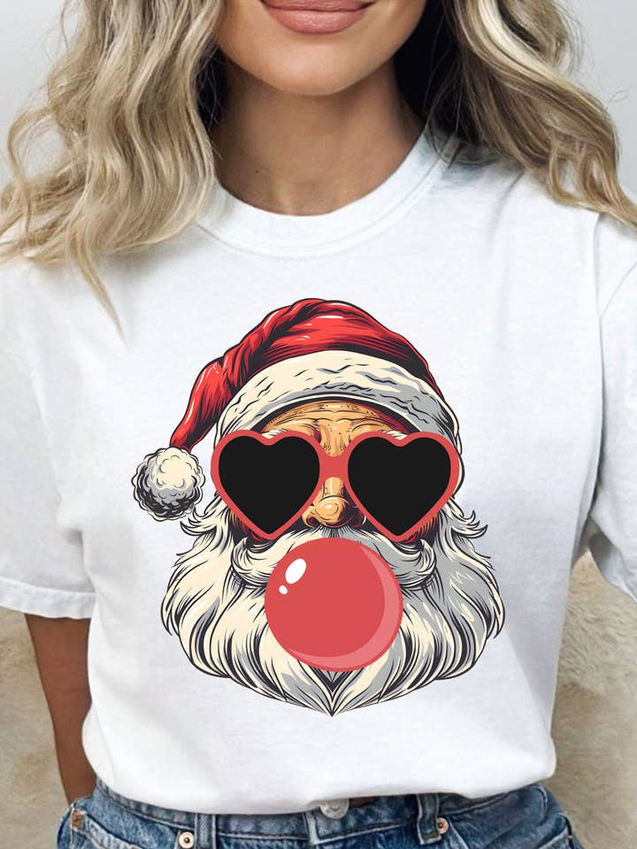 Kissed Apparel - Wholesale Screen Printed T-Shirt - Women's - Santa Blowing Bubble Gum Comfort Colors Tee6