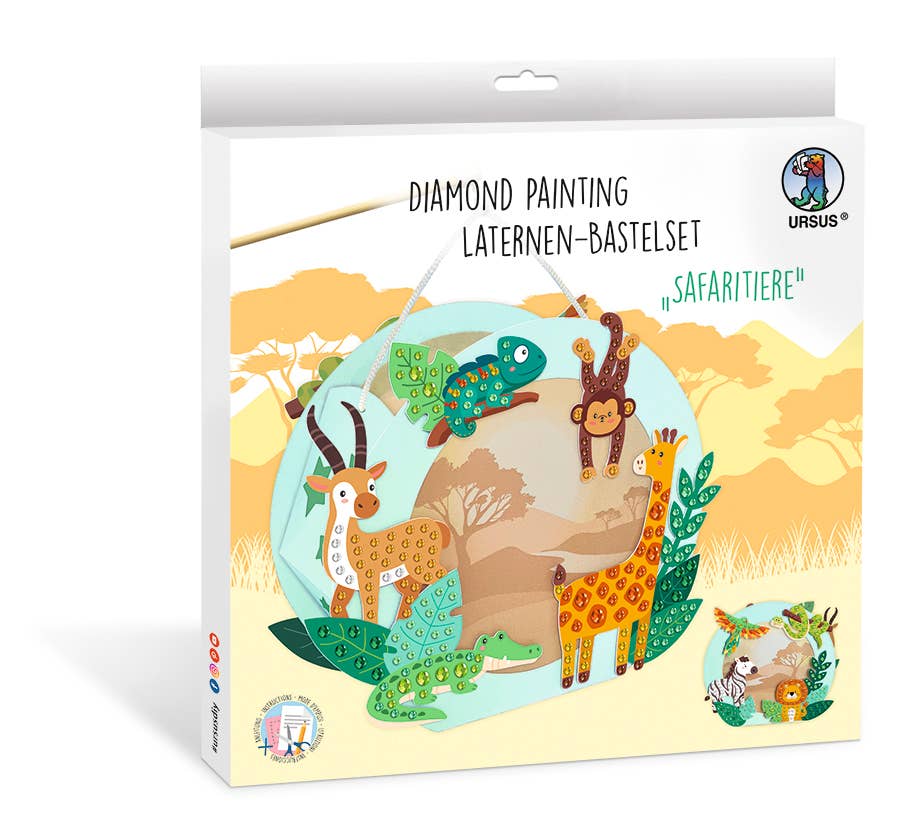 URSUS® / Buntpapierfabrik Ludwig Bähr GmbH & Co. KG - Wholesale DIY Craft Kit - Diamond Painting Lantern Craft Set "Safari Animals"