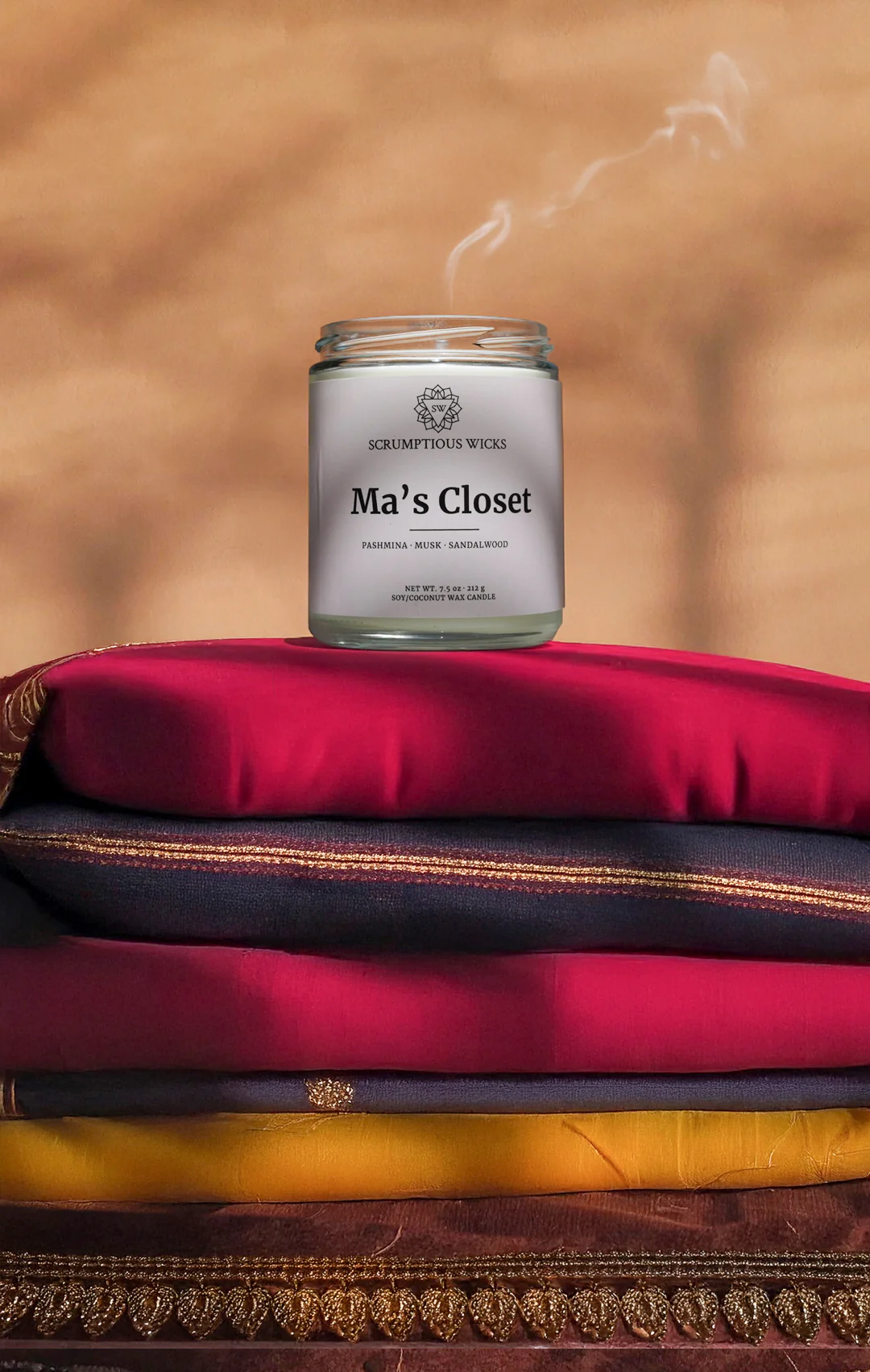 Scrumptious Wicks - Wholesale Jar/Filled Candle - "Ma's Closet" 7.5oz soy/coconut wax glass jar candle3