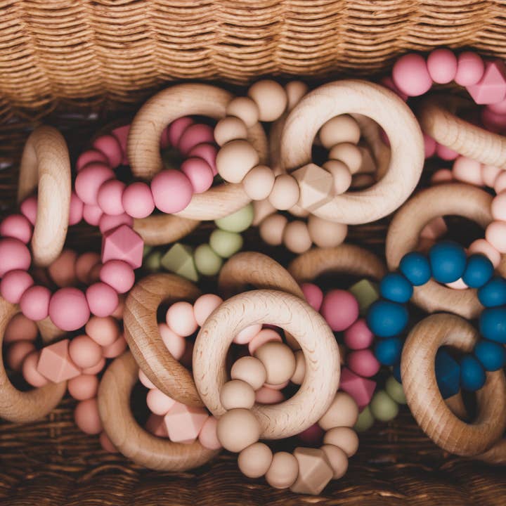 Anel de Dentição em Silicone e Madeira de Faia - Brinquedo de Dentição Clássico por atacado de Zebra Babies