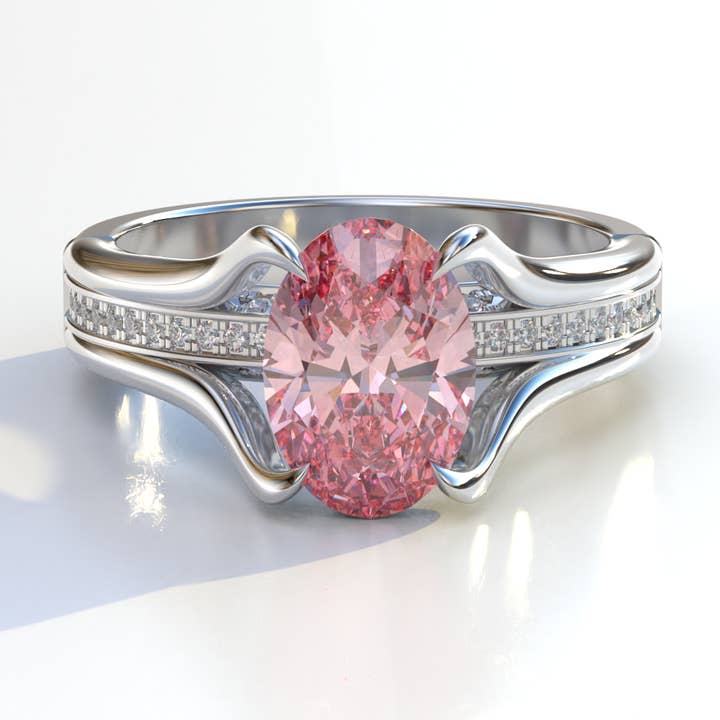 3 Carat Pink Oval Lab Grown Diamond Engagement Ring – Beverly for wholesale by Mohana Jewels - Luxury