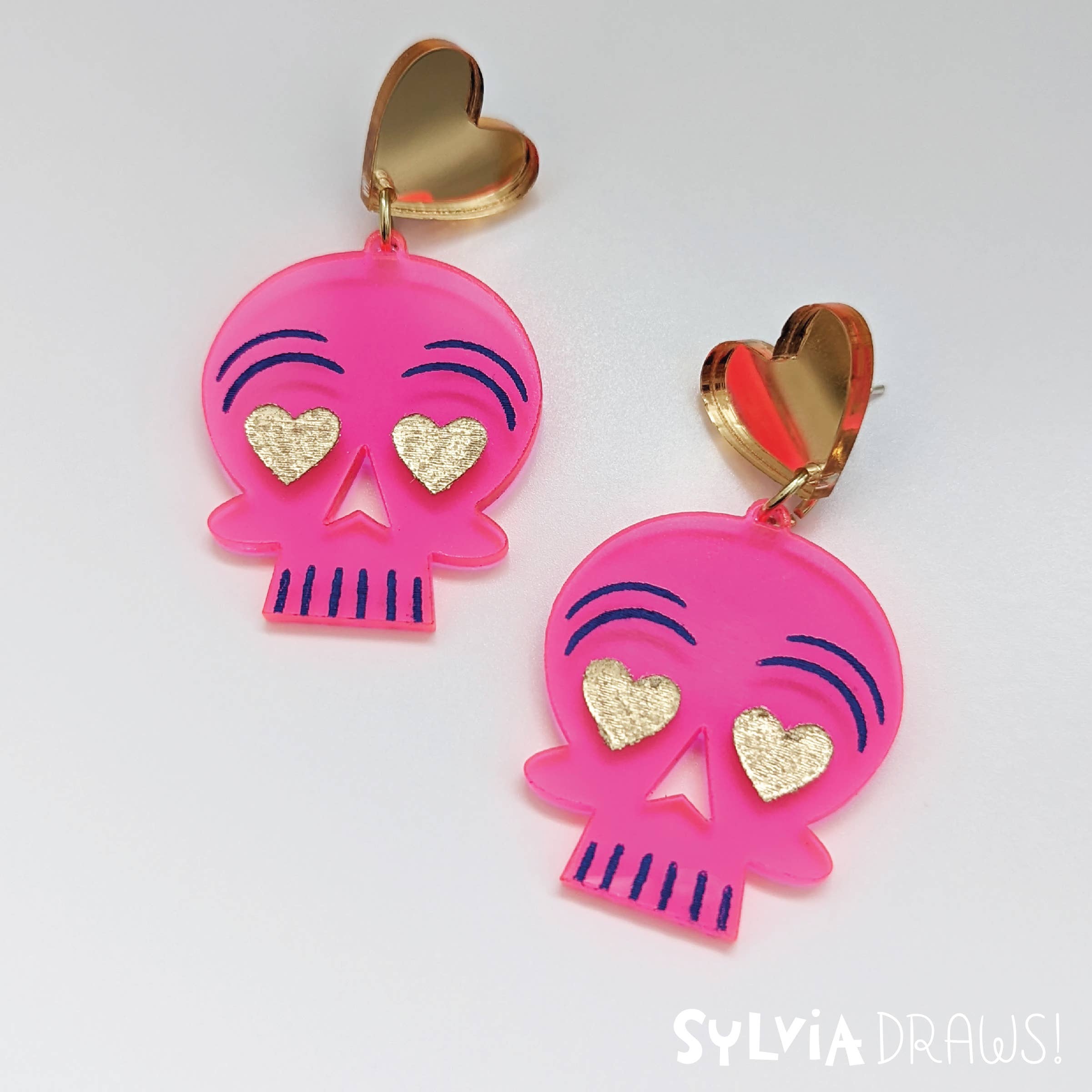 Sylvia Draws - Vente Boucles d'oreilles pendantes - Boucles d'oreilles Skull « Love You to Death »2