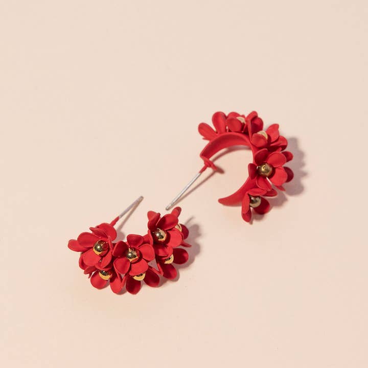 Bruna - Wholesale Hoop Earrings - Red Daisies Earrings · Le Jardin ·0