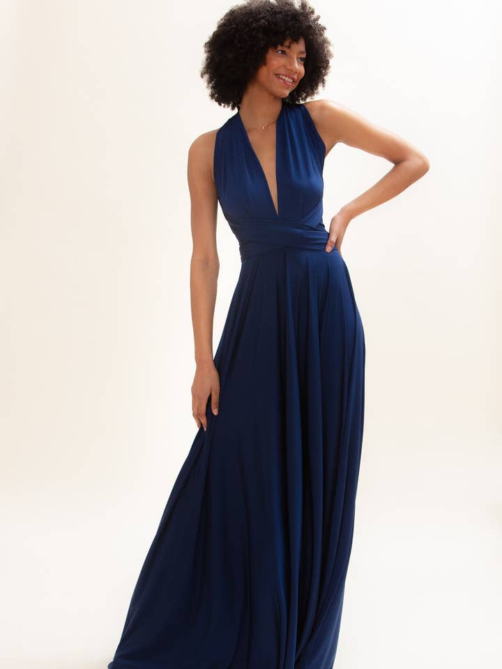 Classic Ballgown in Navy Sapphire for wholesale by Twobirds New York