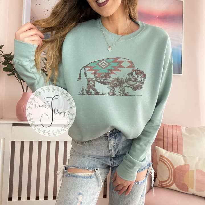 Aztec Buffalo Bella Sweatshirt for wholesale by Double J Designs Co.
