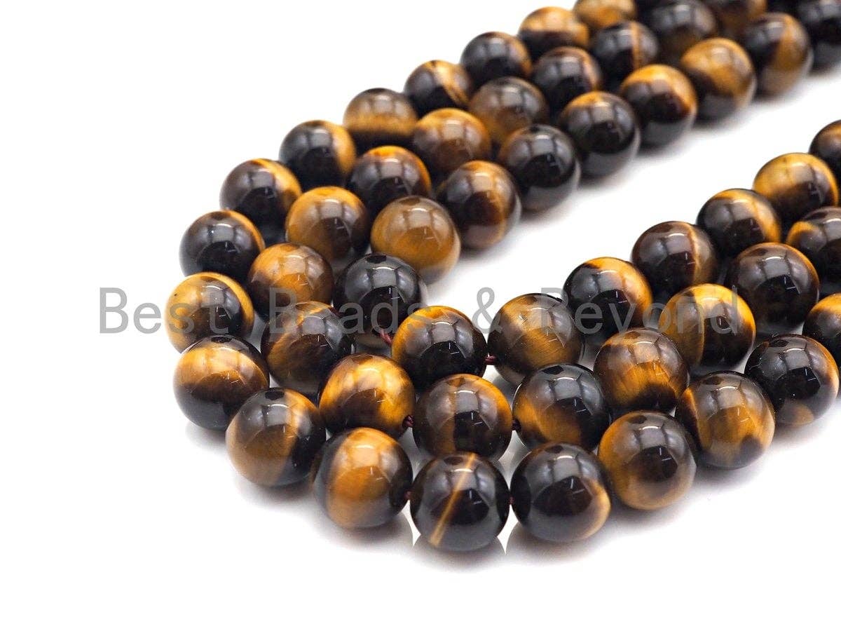 BestBeads&Beyond – Großhandel Perlen – AAA Top Qualität natürliches gelbes Tigerauge, 6 mm/8 mm/10 mm/12 mm/14 mm rundes glattes gelbes Tigerauge, 15,5 „voller Strang, SKU #UA894