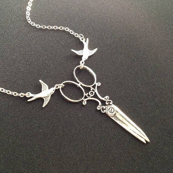 Gothic Steampunk Swallow Scissors Necklace for wholesale by Tourtiwi