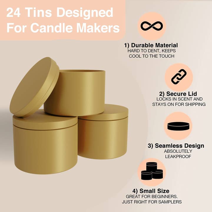 True Candle - Wholesale Candle Holder - True Candle 24 4oz Candle tins - Gold2