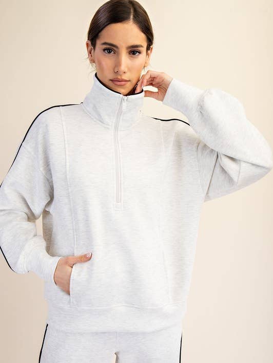 Sunday Morning - Wholesale Sweatshirt – Women's - T280037/QUARTER ZIP MODAL SCUBA PIPING PULLOVER26