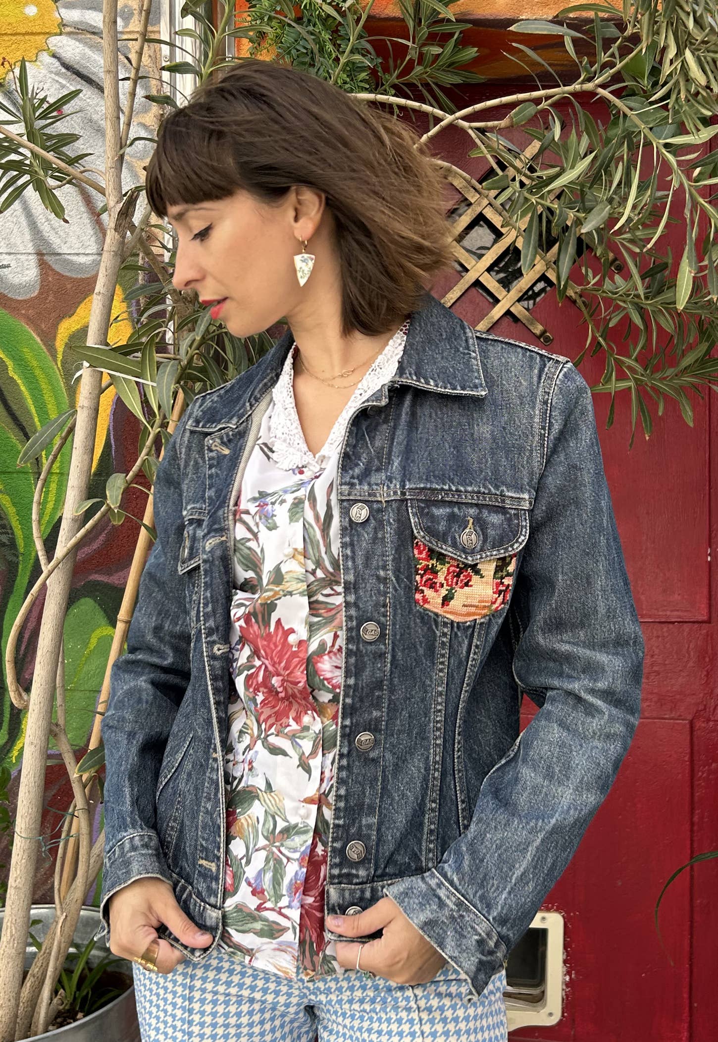 Frankie - Wholesale Denim Jacket - Women's - Upcycled denim jacket with vintage needlepoint2