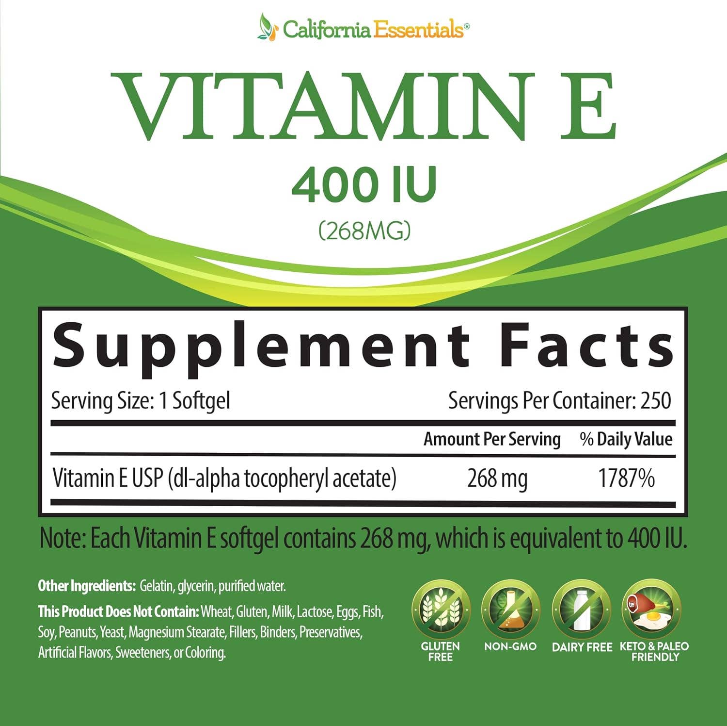 California Essentials - Wholesale Oral Supplement/Vitamin - California Essentials Vitamin E 400 IU (268 MG) Antioxidant6