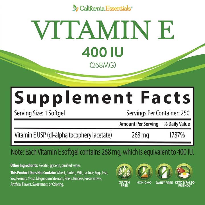 California Essentials - Wholesale Oral Supplement/Vitamin - California Essentials Vitamin E 400 IU (268 MG) Antioxidant6