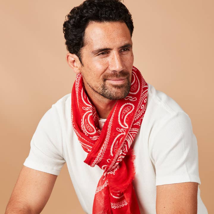 AV08 PARIS - Wholesale Scarf - Men's - Pack of 8 men's scarves - Red & blue - Organic cotton/linen2