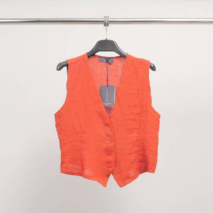 Cecile Wang - Wholesale Suit vest – Women′s - Sleeveless buttoned linen vest TDM08924