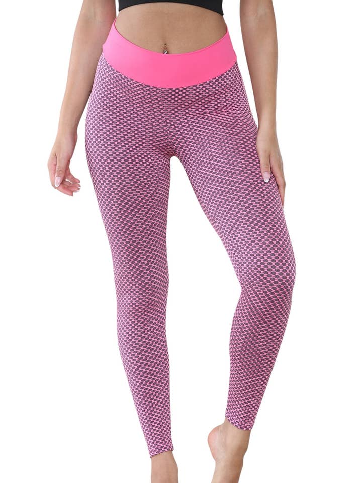 Elaina Fashion Kvinders Sort & Pink Høj Elastisk Talje 3D Boble Print Rynket Scrunch Butt Lift Slim Fit Yoga Leggings Gym Yoga Mavekontrol Træning Fitness Aktivtøj for engroshandel hos Elainah Fashion