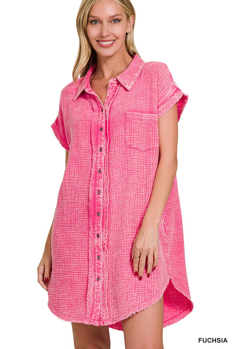 42POPS - Wholesale Dress - Women's - `.Washed Double Gauze Button Down Shirt Dress7