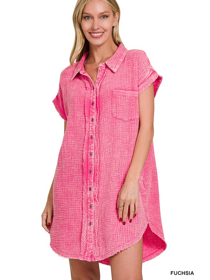 42POPS - Wholesale Dress - Women's - `.Washed Double Gauze Button Down Shirt Dress7