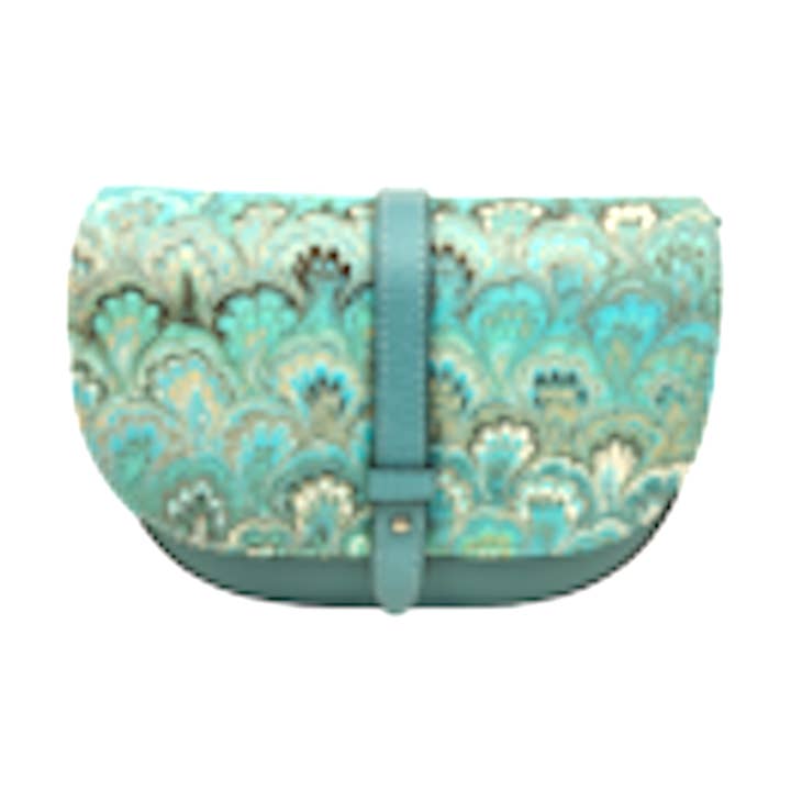 Marbled Italian Leather Crossbody Bag - Pale Blue for wholesale by Elegant Italian