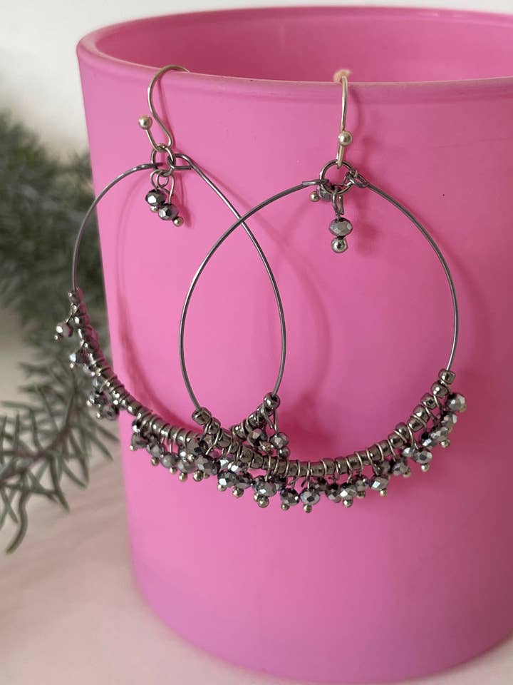 Handcrafted Gunmetal Beaded Hoop Earrings for wholesale by ANJI