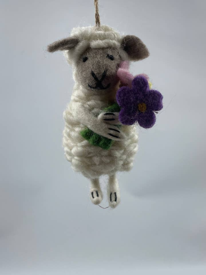Handmade Felt Sheep Flower Ornaments for Valentine's Gift for wholesale by Funky Yak Ltd