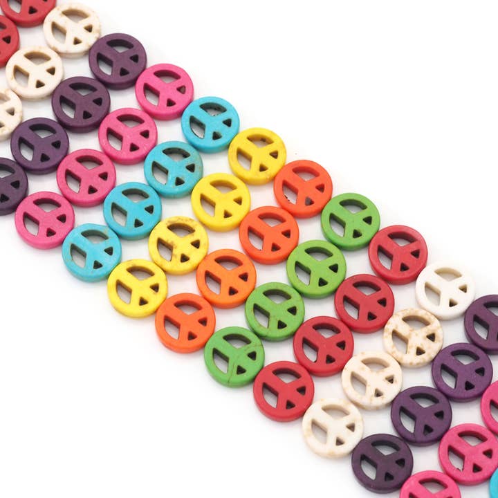 12mm Multicolor Howlite Peace Sign Beads, Sku#U1445 for wholesale by BestBeads&Beyond