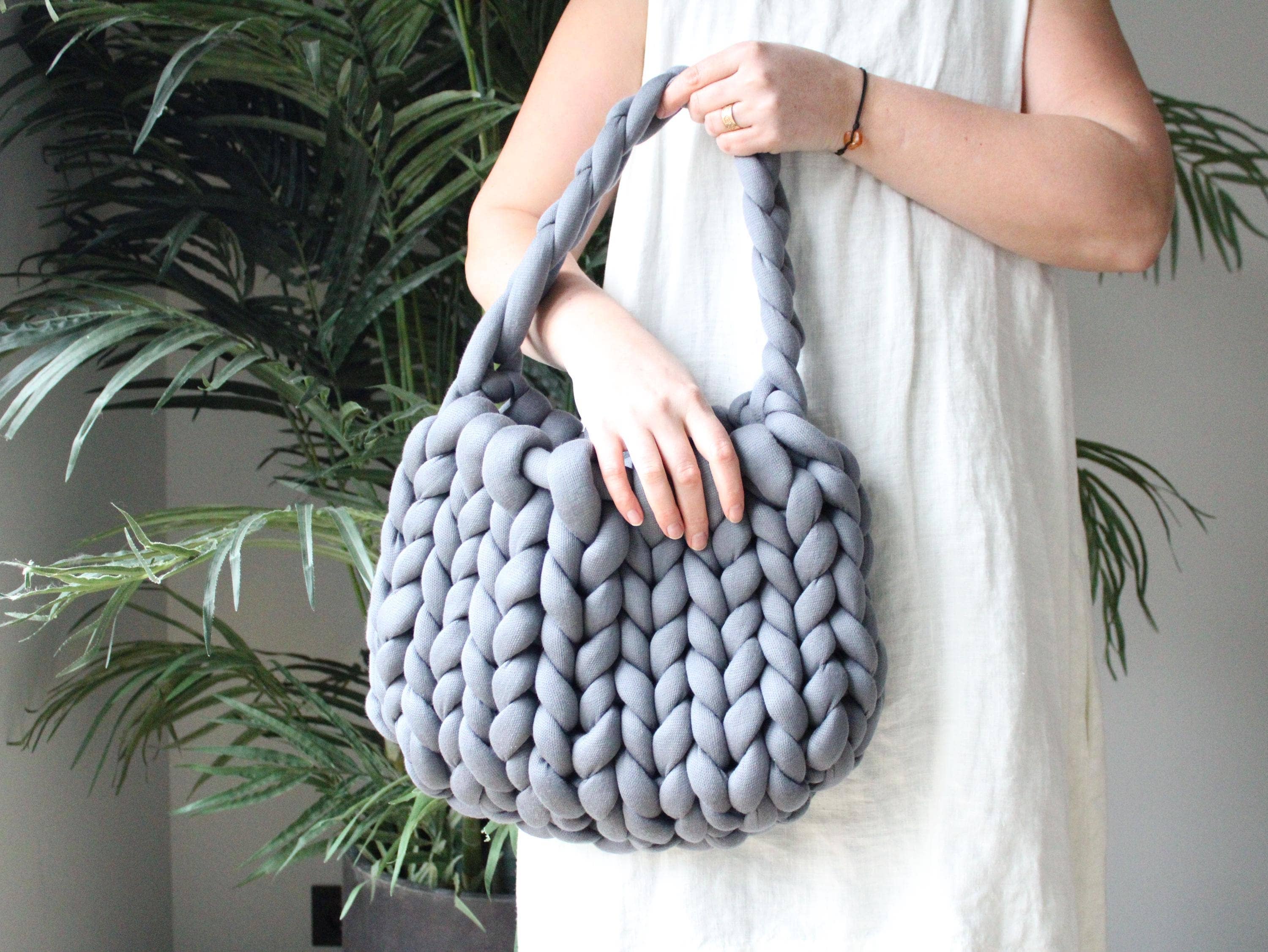 woolexperts - Wholesale Tote Bag - Women's - Chunky Knit Cotton Tote Handbag with Extra Touch Handles #26