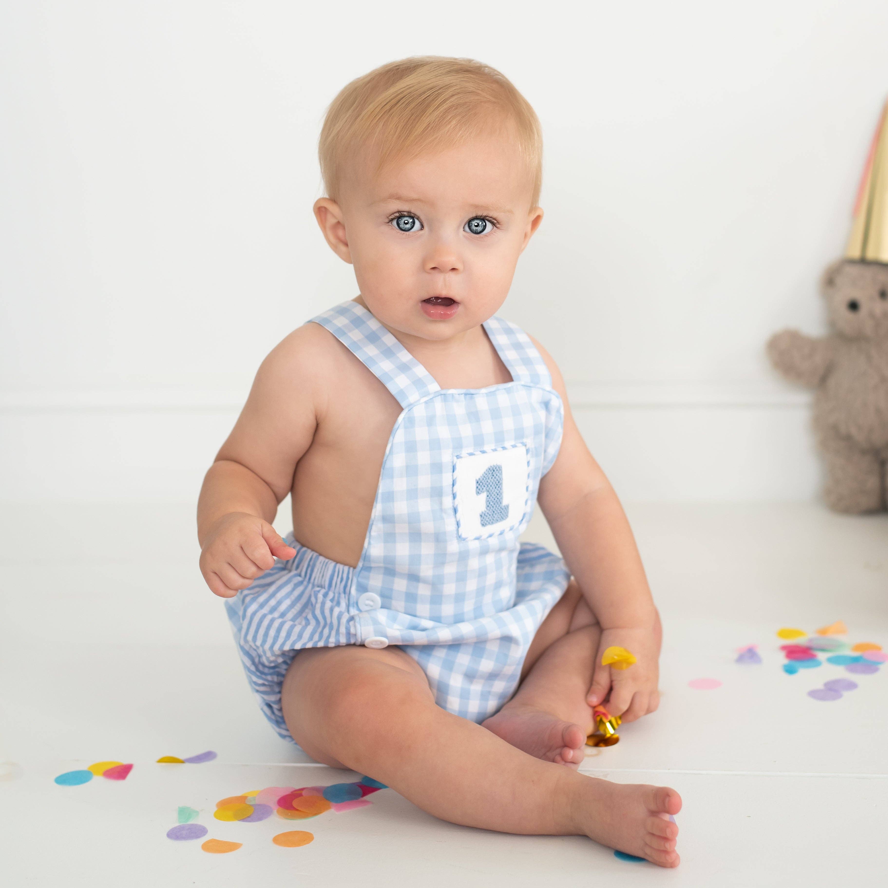 Seven Lantern Lane - Wholesale Bodysuit (Non-Footed) - Baby - Smocked Blue First Birthday Bubble1