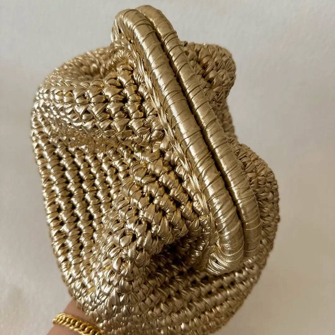 CHQEL - Wholesale Clutch Bag - Women's - CHQEL Gold Metal Clutch Bag Women Handmade Crochet Purse 6