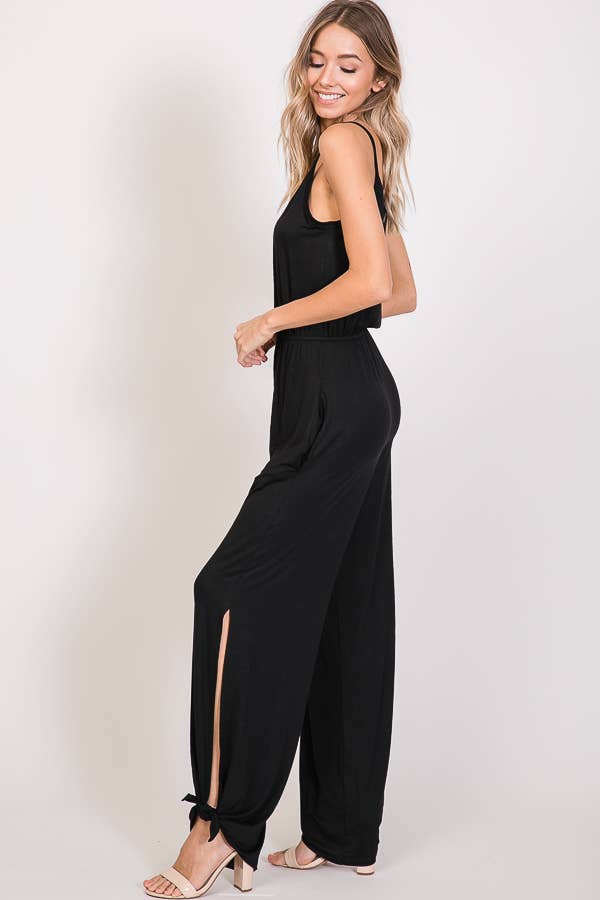 7th Ray - Wholesale Jumpsuit - Women's - Classic Aesthetic Split Side Tied Hem Jumpsuit J24185