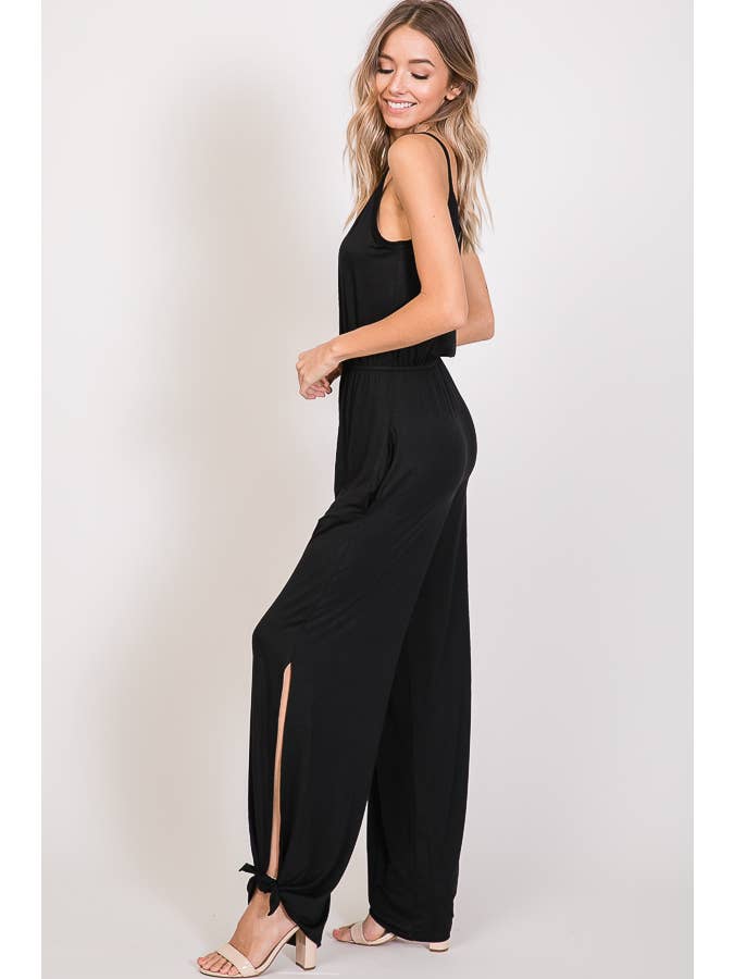 7th Ray - Wholesale Jumpsuit - Women's - Classic Aesthetic Split Side Tied Hem Jumpsuit J24185