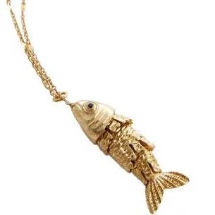 HoopLa - Wholesale Pendant/Charm Necklace - Lure- 14K Gold Steel Articulated Portuguese Fish NecklaceÂ
