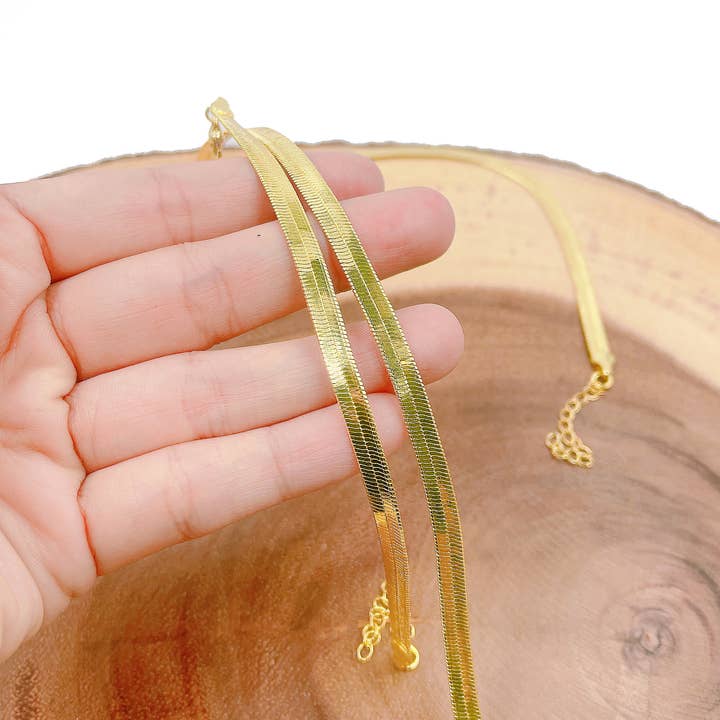 Beads Creation - Wholesale Link & Chain Necklace - Gold Snake Chain, Gold Herringbone Bracelet/ Necklace, CH0951