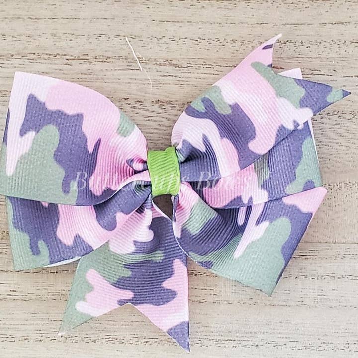 Pink Camo Twist Bow for wholesale by Buttercups Bows