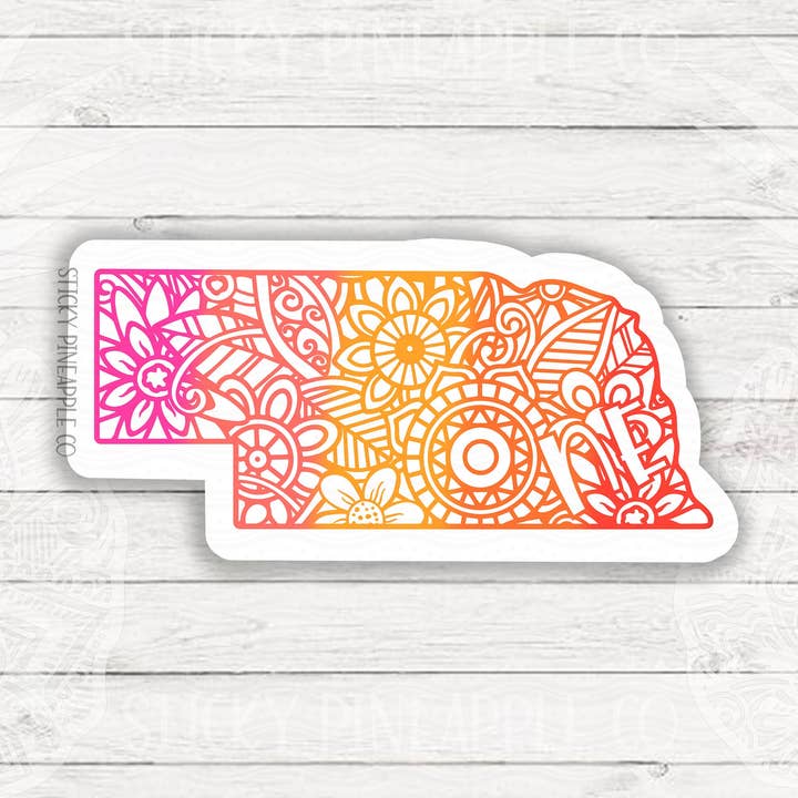 Nebraska State Sticker | Matter Aufkleber | Mandala-Aufkleber | Wetterfester Aufkleber | Für Ihren Laptop, Ihre Wasserflasche und mehr! für den Großhandel von Sticky Pineapple Co