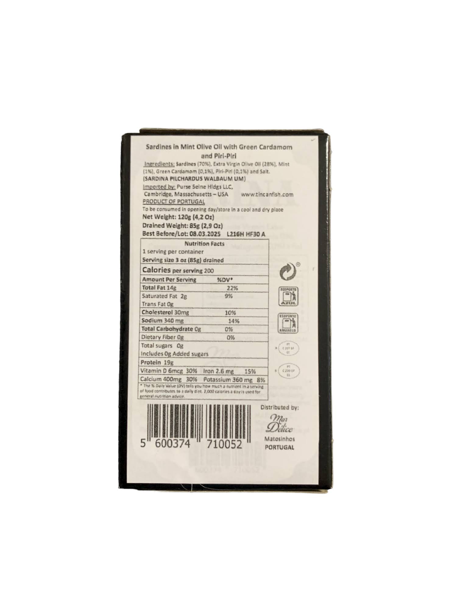 Tin Can Fish ( BELA, Cantara, Mar, Porthos, Varina ) - Wholesale Tinned Fish - Varina Sardines in Mint Olive Oil w/ Green Cardamom and Piri-Piri - 3 Pack1