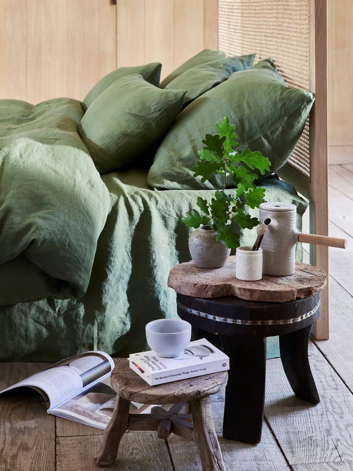 Set copripiumino in lino verde foresta (3 pezzi) per la vendita all'ingrosso da parte di MagicLinen (We handle U.S. import procedures for you)