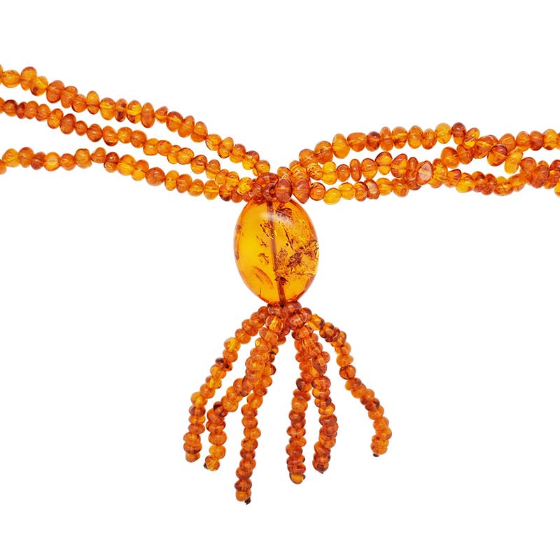 Amberman - Wholesale Beaded/Pearl Necklace - Cognac Amber 3 Strings Beaded Necklace 24''2