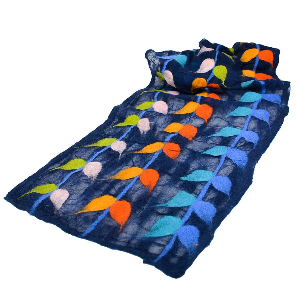 BNB Crafts Inc. - Wholesale Scarf - Women's - Blue Hand Felted Leaf Design Scarf1