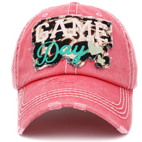 GAME Day Leopard Washed Vintage Ball Cap for wholesale by SOPHIA WHOLESALE