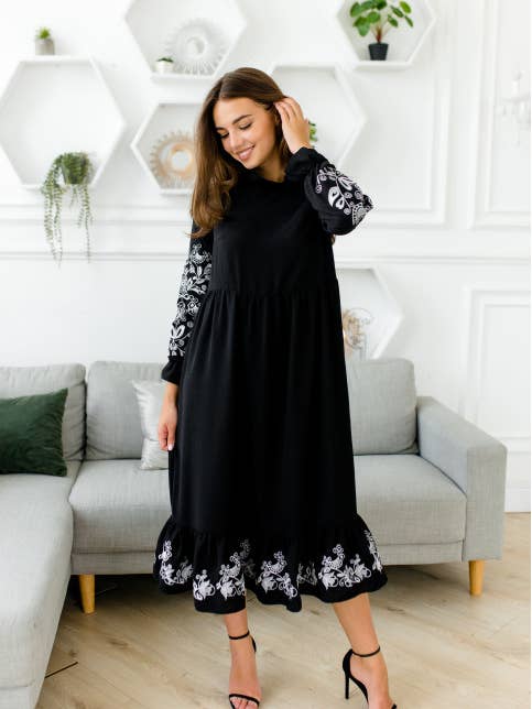 Vestido bordado Elvira Negro para venta al por mayor de Galychanka
