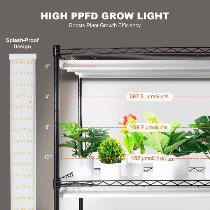 Hard Rock Health Stores - Wholesale Plant Pot Stand - DIY Plant Stand with Grow Light, 6-Tier Large Tall Plant Shelf with 192W 5000K Full Spectrum Grow Lights, Indoor Grow Light Shelf with Wheels for Seed Starting 29.5" L x 13.8" W x 70.9" H2