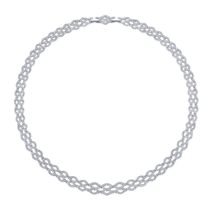 Lace Wide Necklace w Rhodium Plated Bridal for wholesale by My Jewellery Story