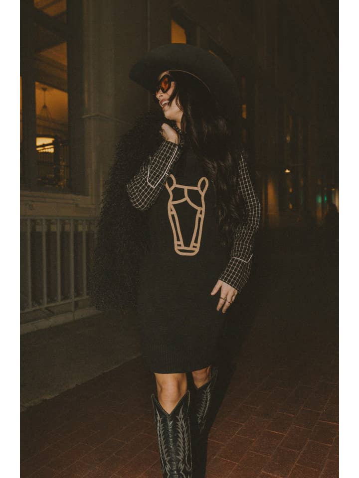 Rodeo Hippie - Wholesale Dress - Women's - MOD HORSE SWEATER DRESS IN BLACK (Pre-pack 2/2/2/1)1
