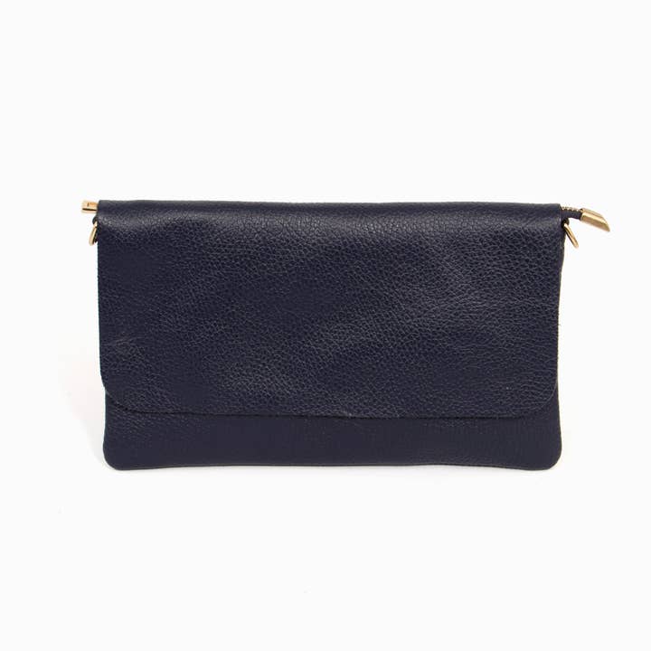 Britta Italiaanse Leren Clutch Tas - Marineblauw, Gegranuleerd voor wholesale door Sarta Pelle
