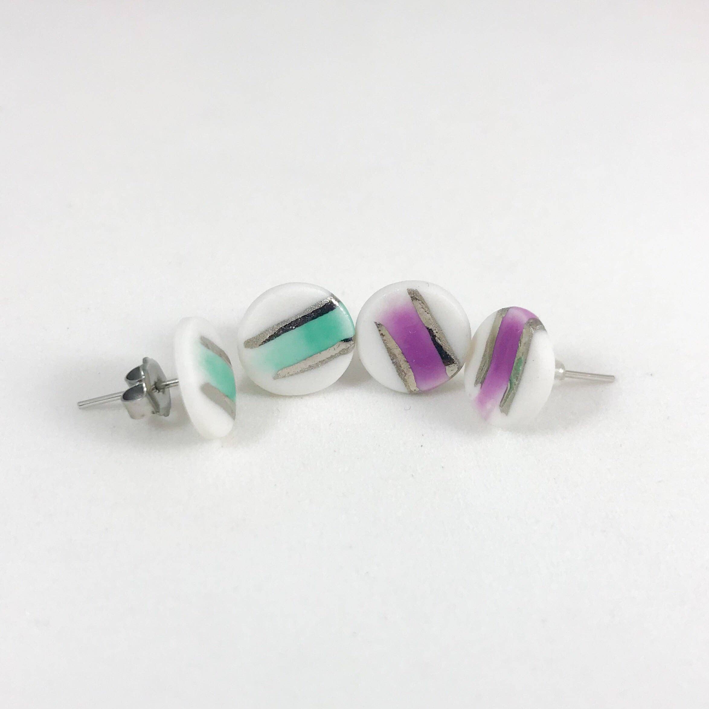 Remnant Studios - Wholesale Stud/Post Earrings - colorful brushed round studs - white gold1