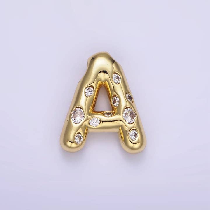Aim Eternal - Wholesale Individual charm/pendant - 14K Gold Filled 20mm Clear CZ Chubby Balloon Initial Letter Pendant | A-A1041-A-A1053